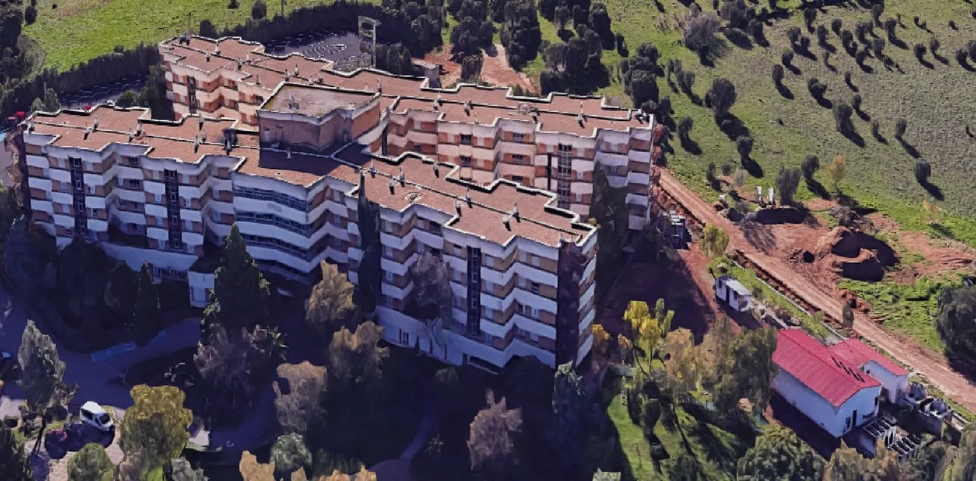 Vista aérea del edificio en la supervisión