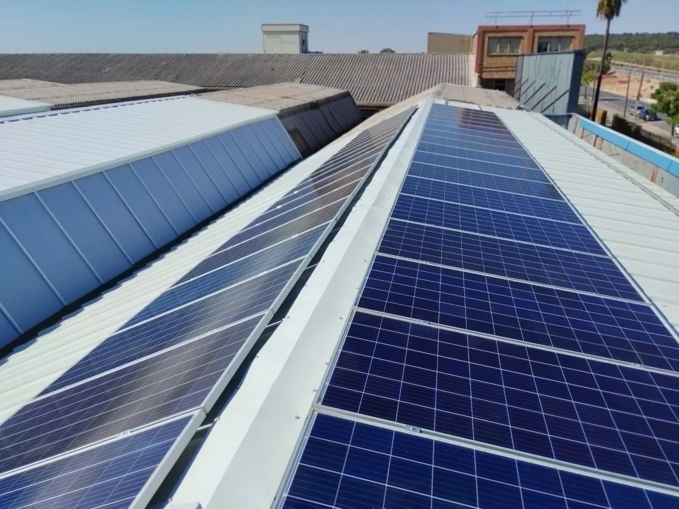 Paneles fotovoltaicos en la cubierta de una nave